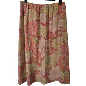 Josephine Chaus Floral Midi Skirt Women's Size 10 100% Silk Elastic Waist